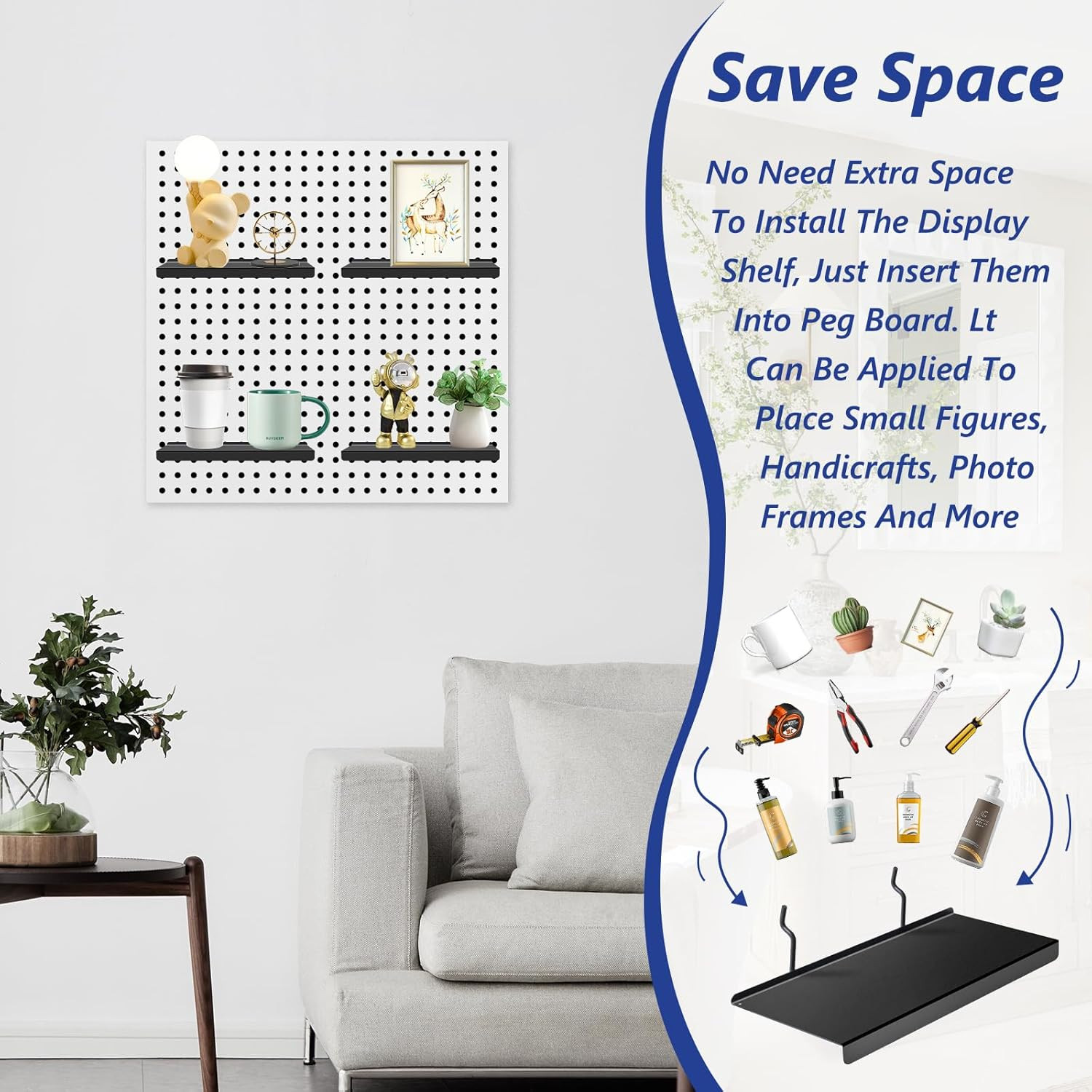 20-Pack Metal Pegboard Shelves, 10x4.3 Inch Black Display Storage Solutions