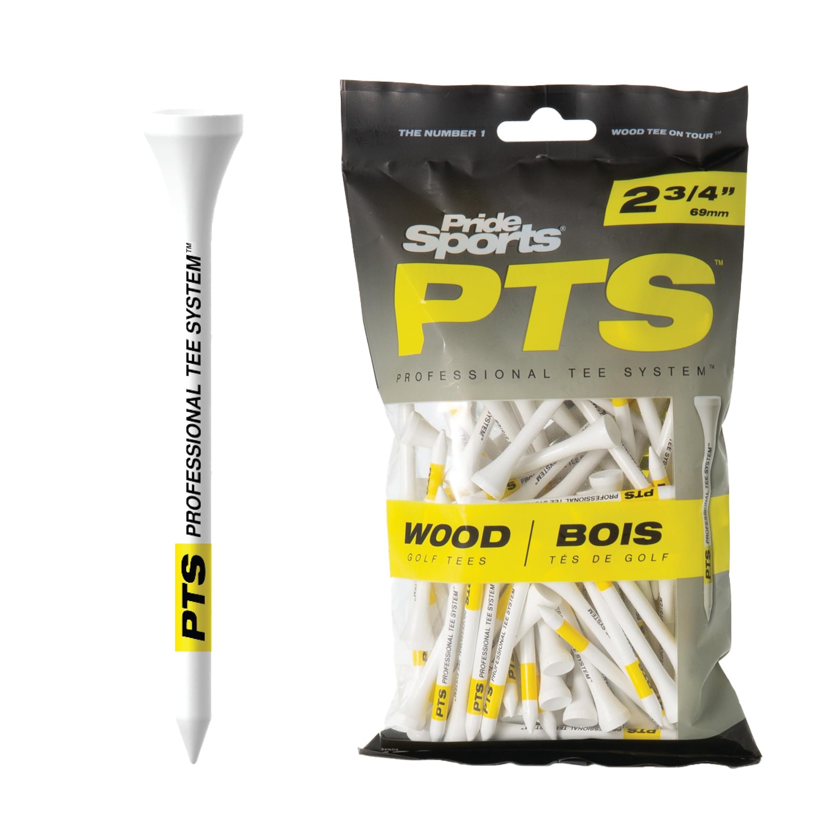 PrideSports PTS Wood Golf Tees | 100 Count, 2-3/4 Inch | #1 2-3/4", White
