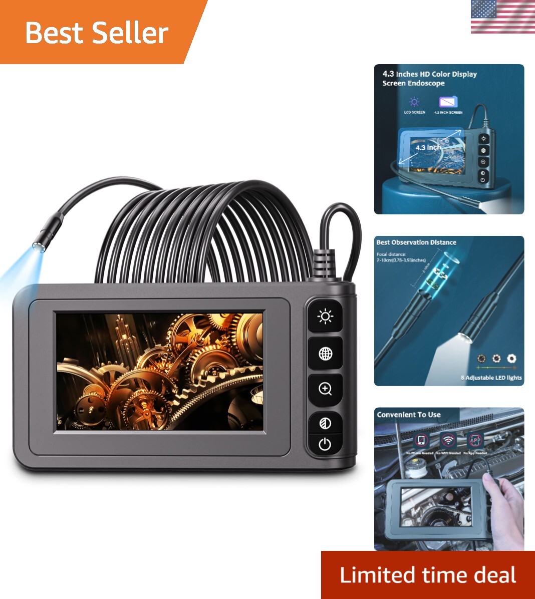 Reliable 4.3'' LCD Snake Camera with Waterproof Design - Inspection Essential