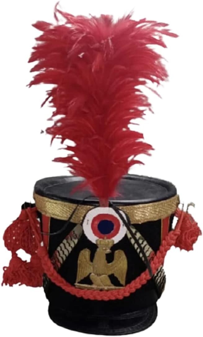 Shako Helmet Napoleonic French Military Red Color Plume & Cord Shako Helmet