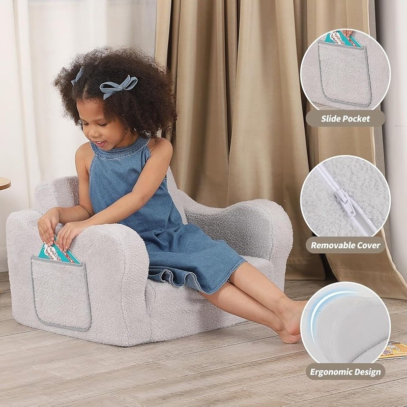 Toddler Flip Sofa Chair Foldable Kids Couch Portable Recliner W/ Storage Pocket