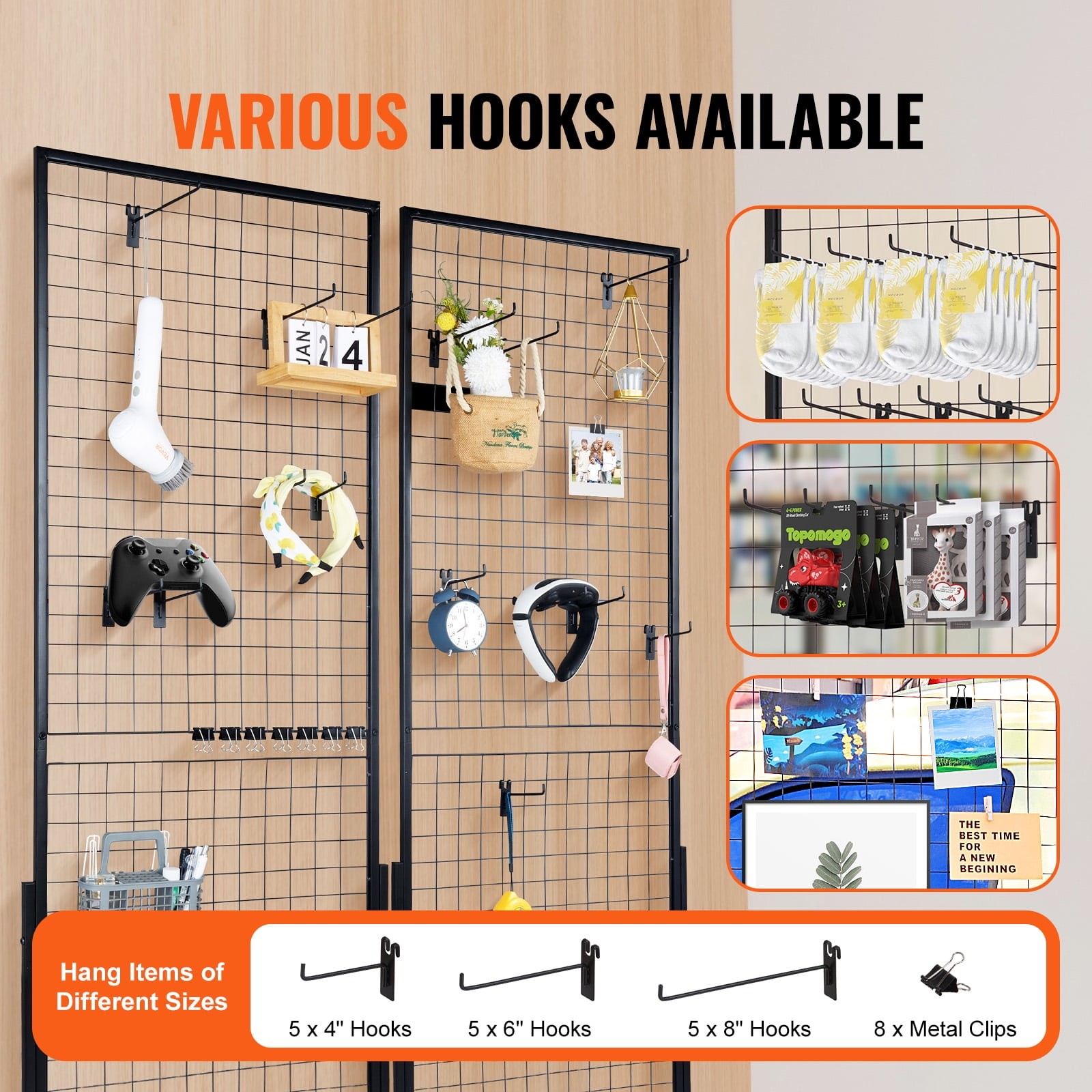 2'x 5.6' Grid Wall Panels Tower,2 Packs Wire Gridwall Display Racks with T-Base