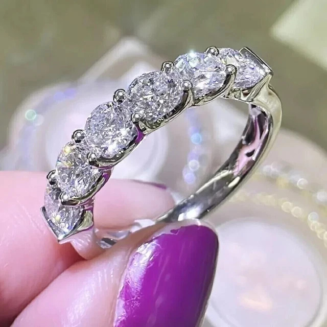 2.30Ct Round Moissanite Half Eternity Wedding Band Ring 14K White Gold Plated