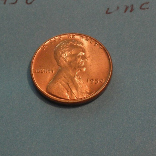 1950  BRILLANT RED UNCIRCULATED  SHARP DETAIL  WHEAT CENT 3