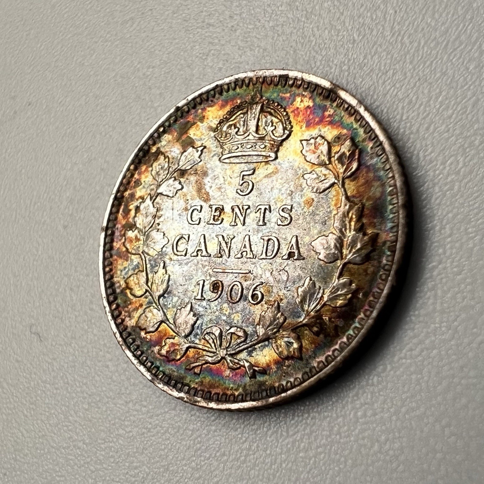 1906 Canada Silver 5 Cents 5C King Edward VII RARE Toned #2 Silver 925
