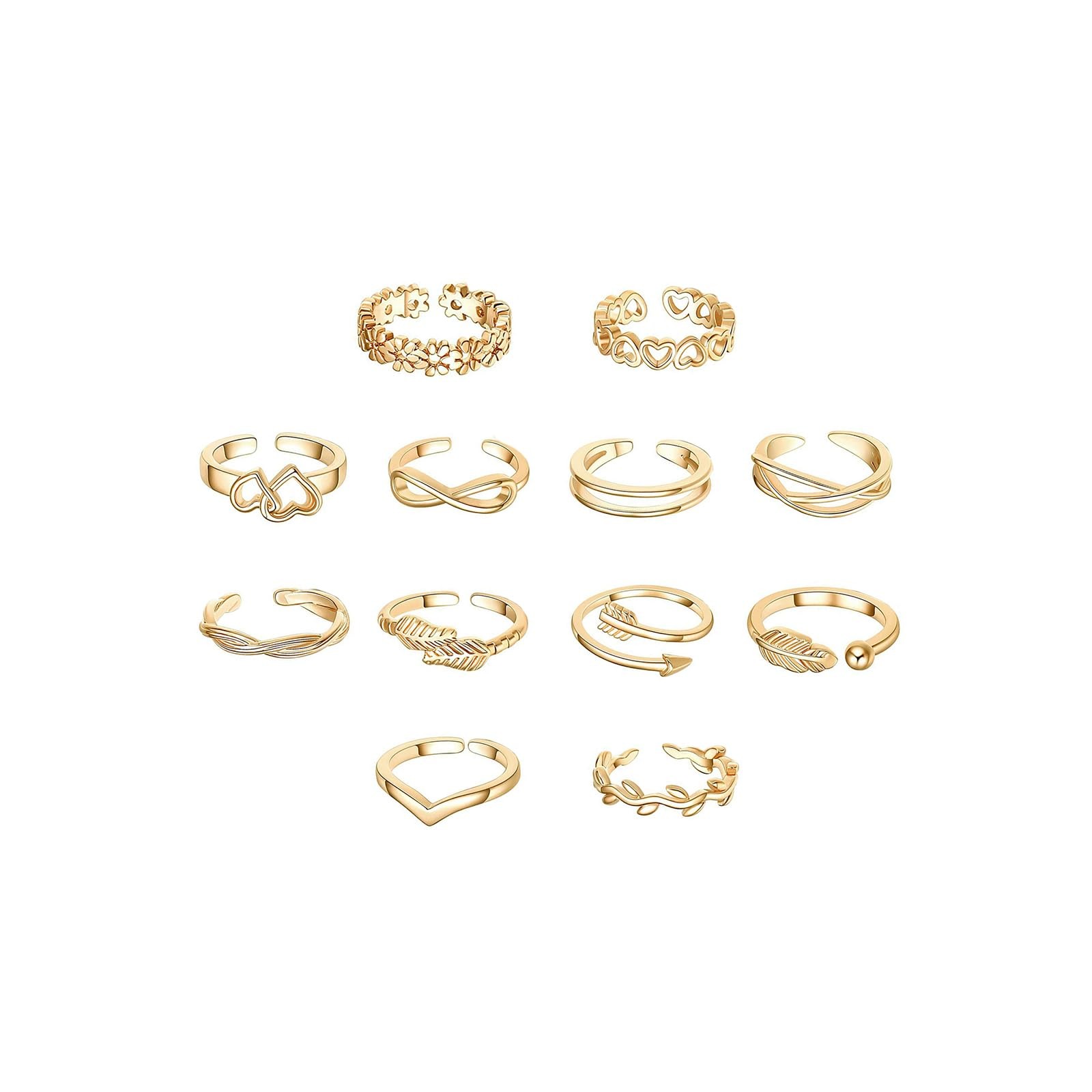 KONPJE 12PCS Toe Rings for Women 14K Gold/Silver Plated Ring Set Gold