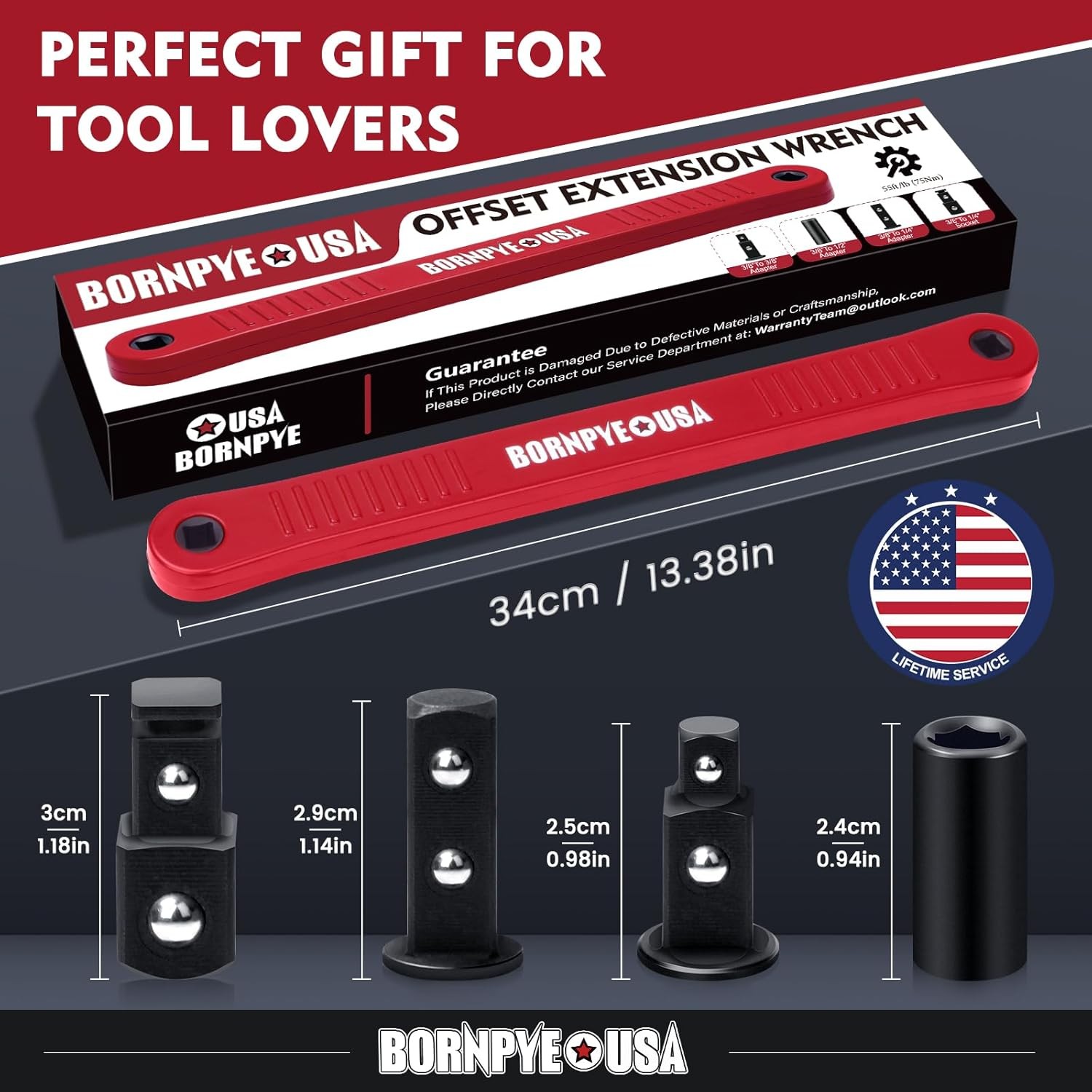Offset Extension Wrench Set, Impact Ready Socket Extender Tool Red