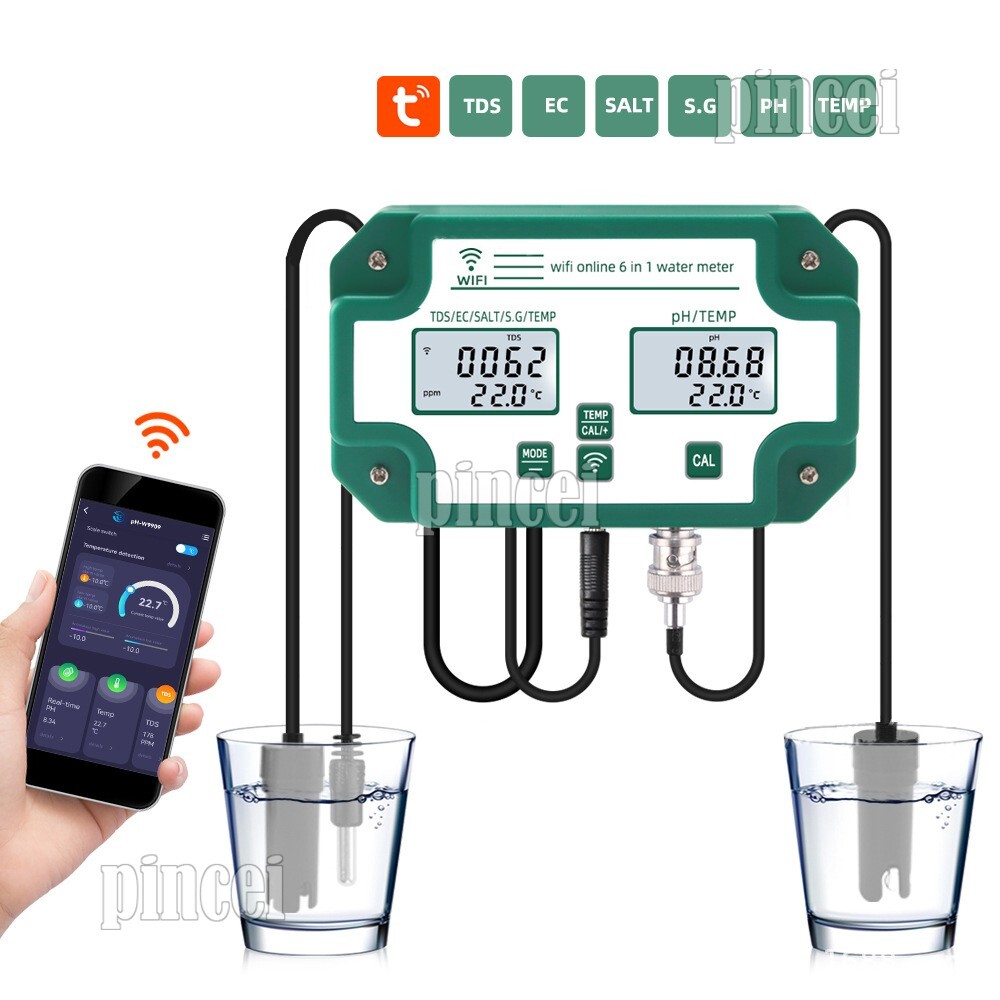 Water Quality Tester Meter Wifi Online 6 In 1 TDS/EC/SALT/S.G/TEMP/PH YY-W9909