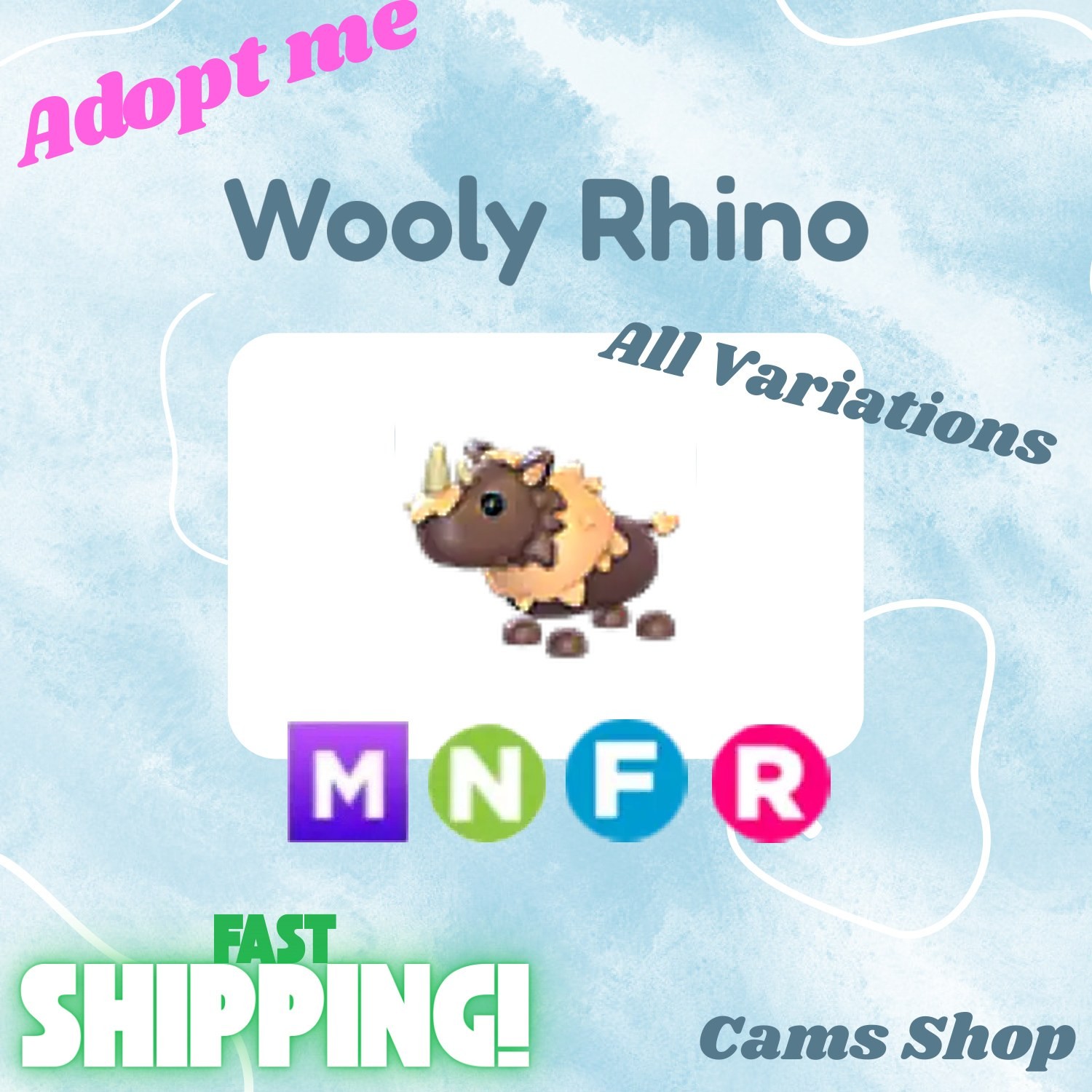 Wooly Rhino | All Variations No Pot, FR, NFR, Mega, MFR - Adopt From Me Pets