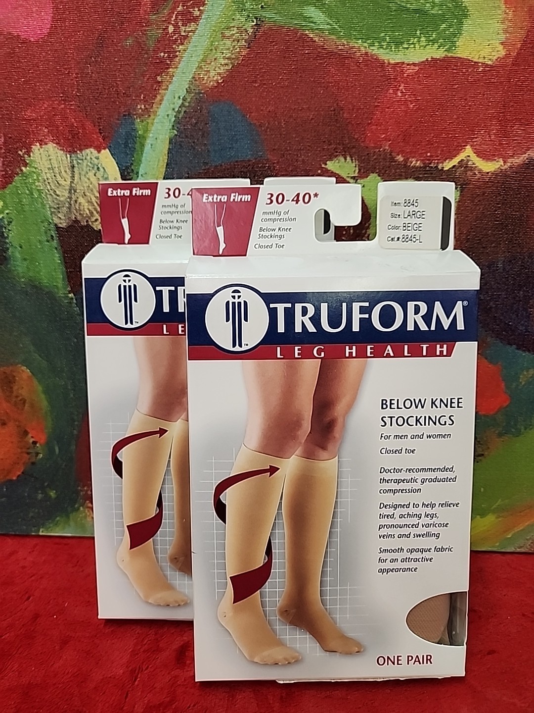 TRUFORM Lot 2Pr Below Knee CT 30-40mmHg Stockings Large Beige New In Box