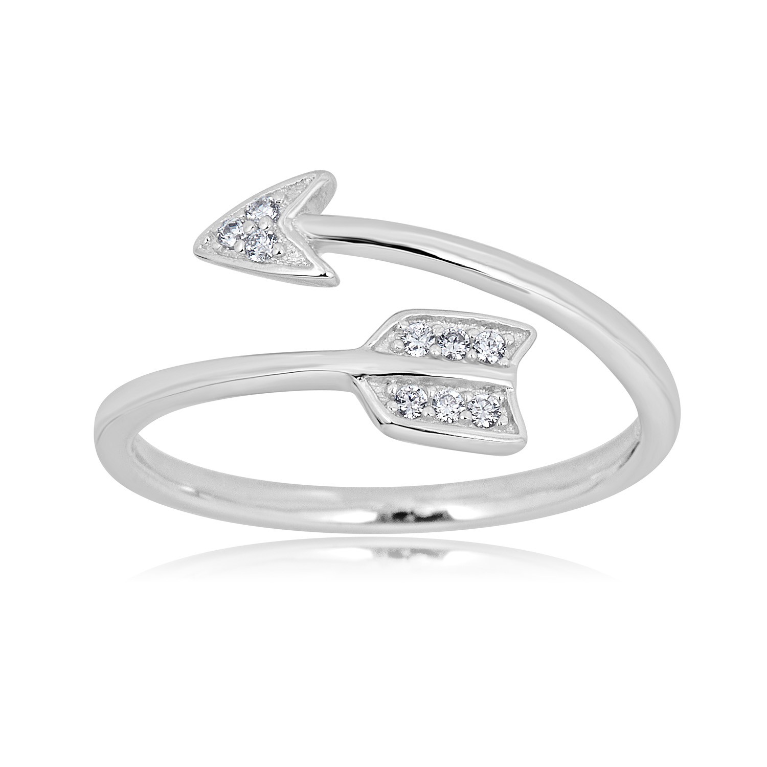 AVORA 925 Sterling Silver Adjustable Arrow Bypass Toe Ring with Cubic Zirconia