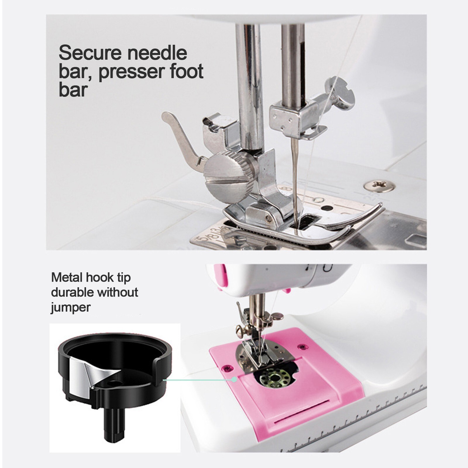 Mini Electric Sewing Machine 12 Stitches Double Thread Portable US Plug Pink