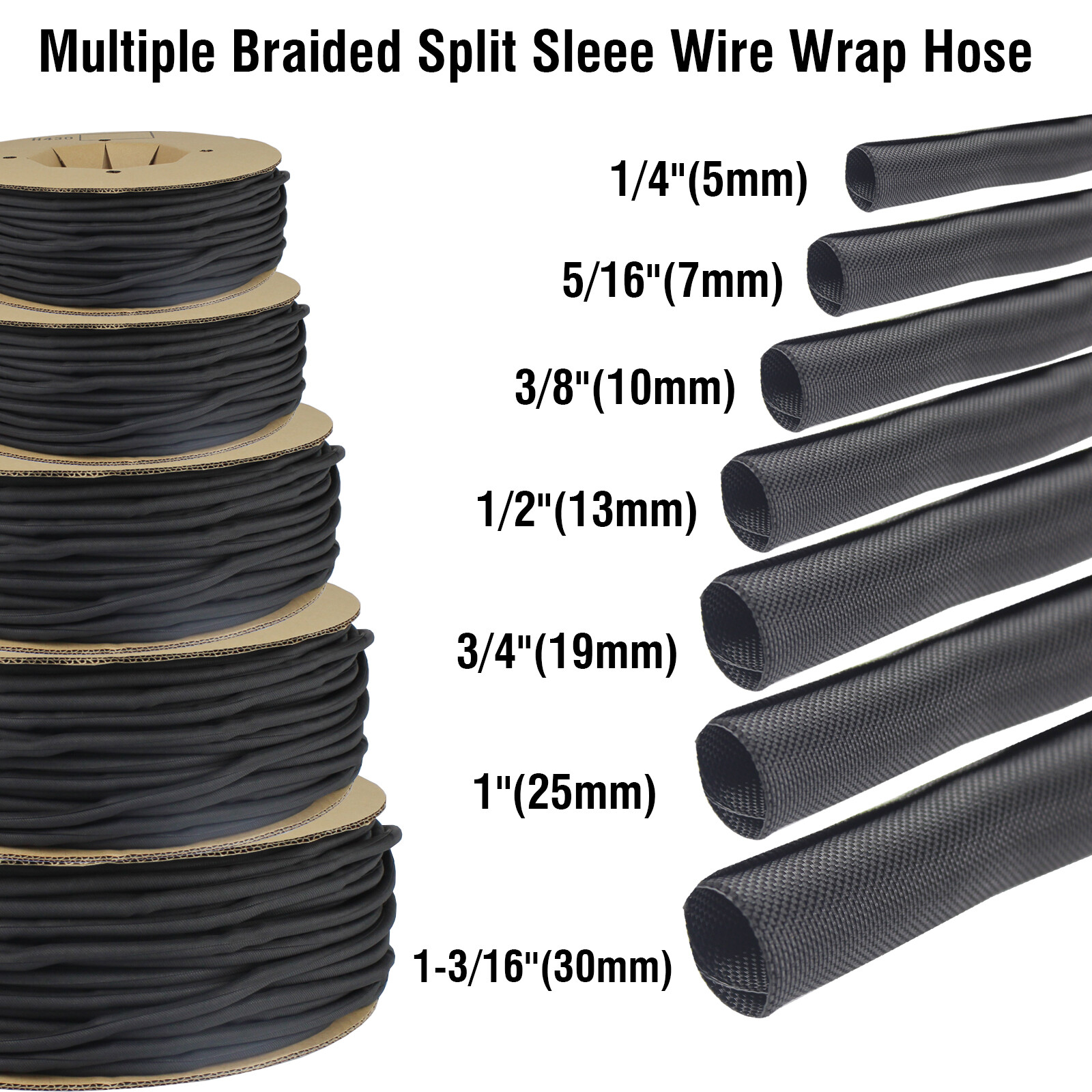 Braided Wire Loom Cable Sleeve Wire Covers for Cords Protector Tubing Lot