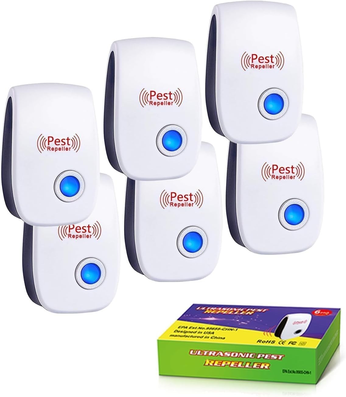Intelligent Ultrasonic Pest Control Plug-In - 6 Pack with Nightlight Feature