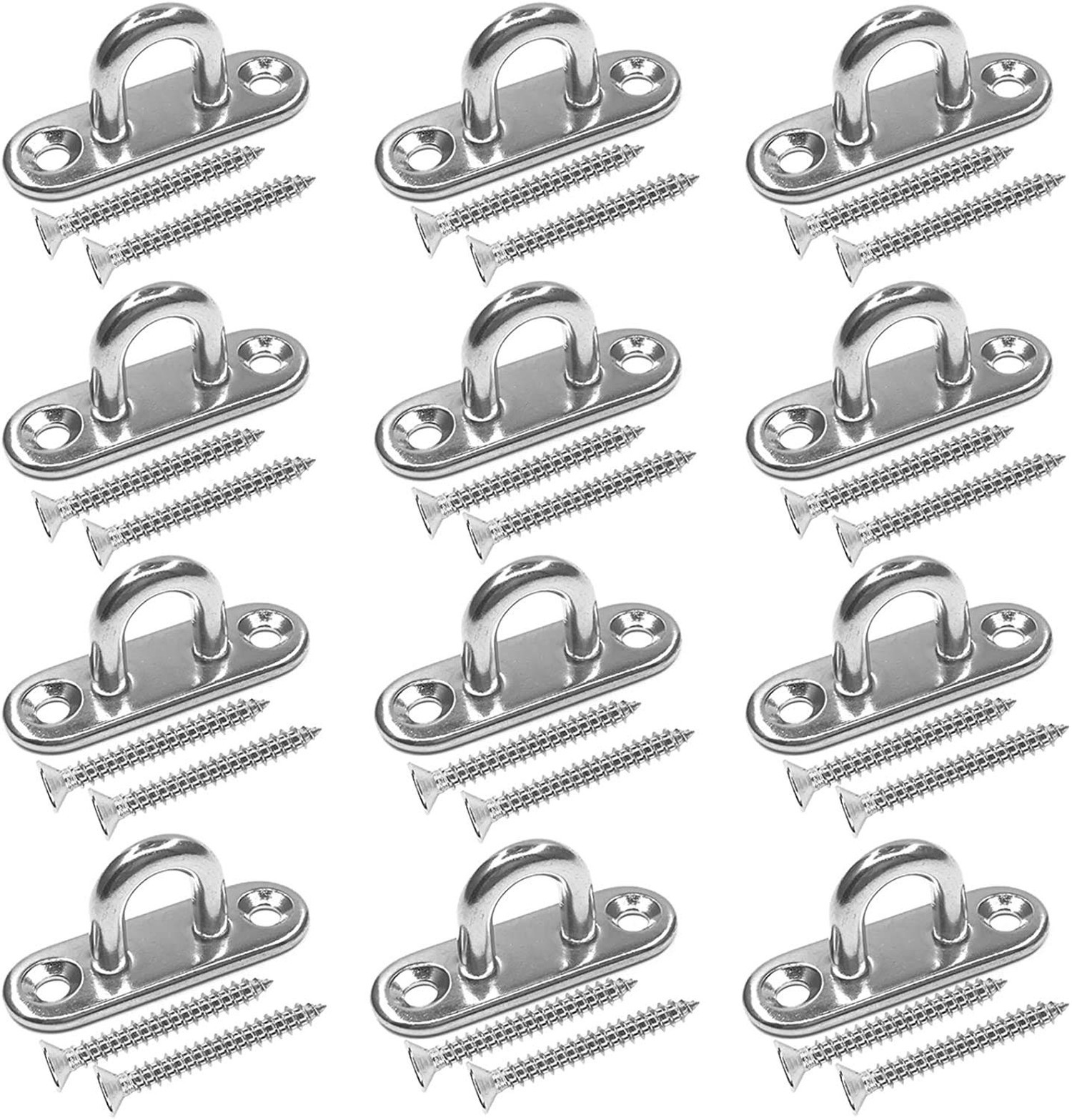 12 Pack 1.8Inch Pad Eye Plate U Hooks,Stainless Steel Ring Hooks M5 Ceiling H...