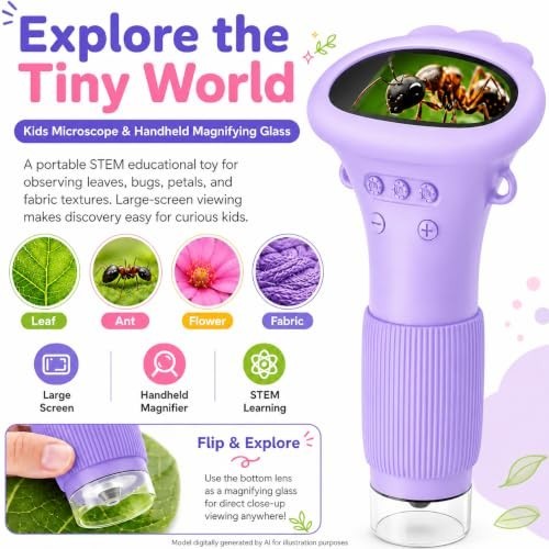 1000X Kids Microscope Handheld Camera, 2'' Screen Wonder Quest Microscope Camera