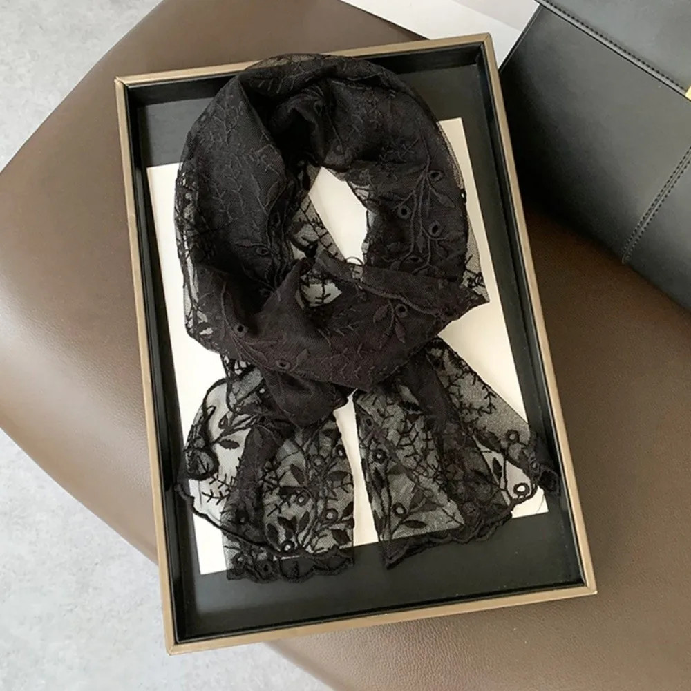 Casual Embroidered Flower Lace Scarf Breathable Mesh Lightweight Female Headscar