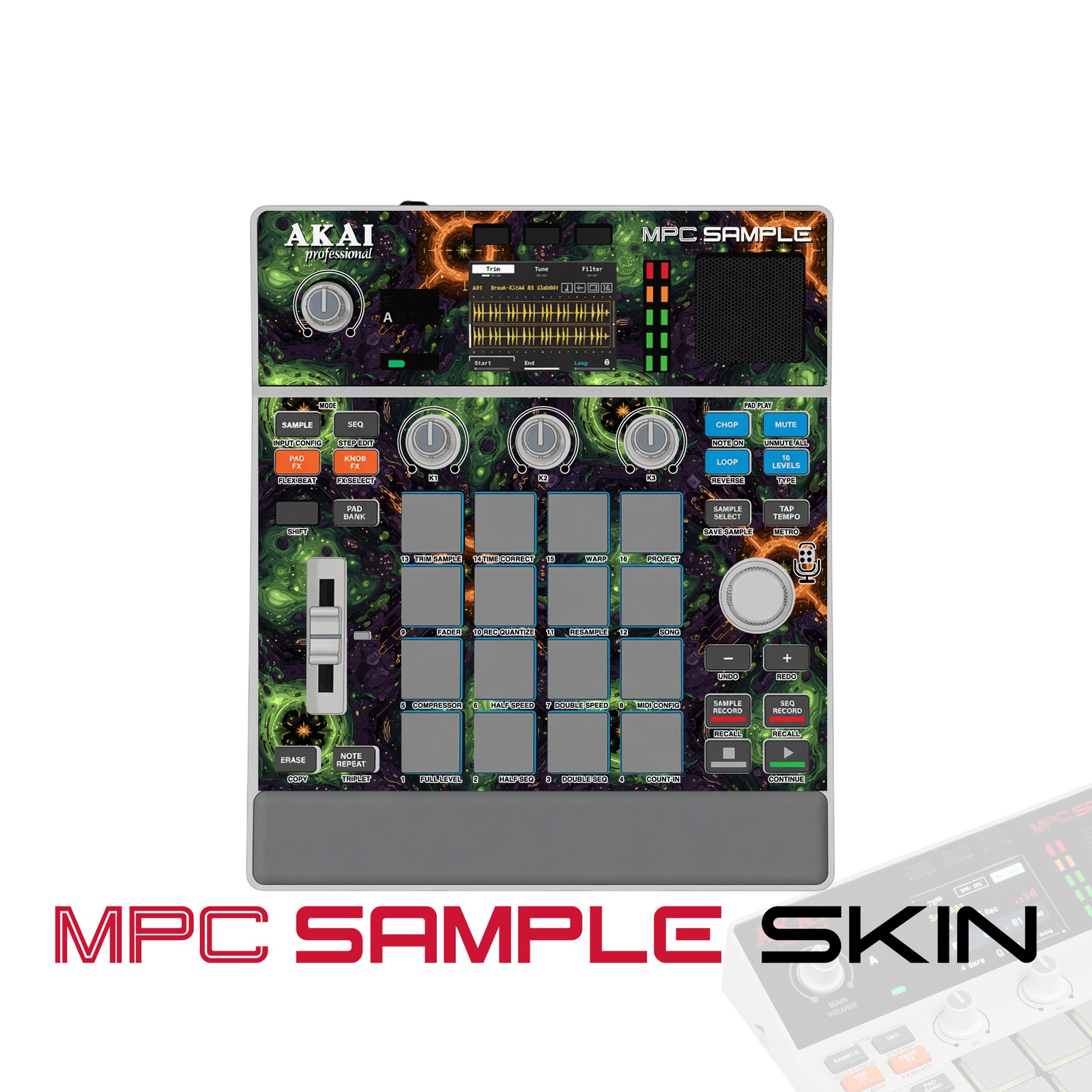 Akai MPC Sample Skin / Green Cosmic Swirl