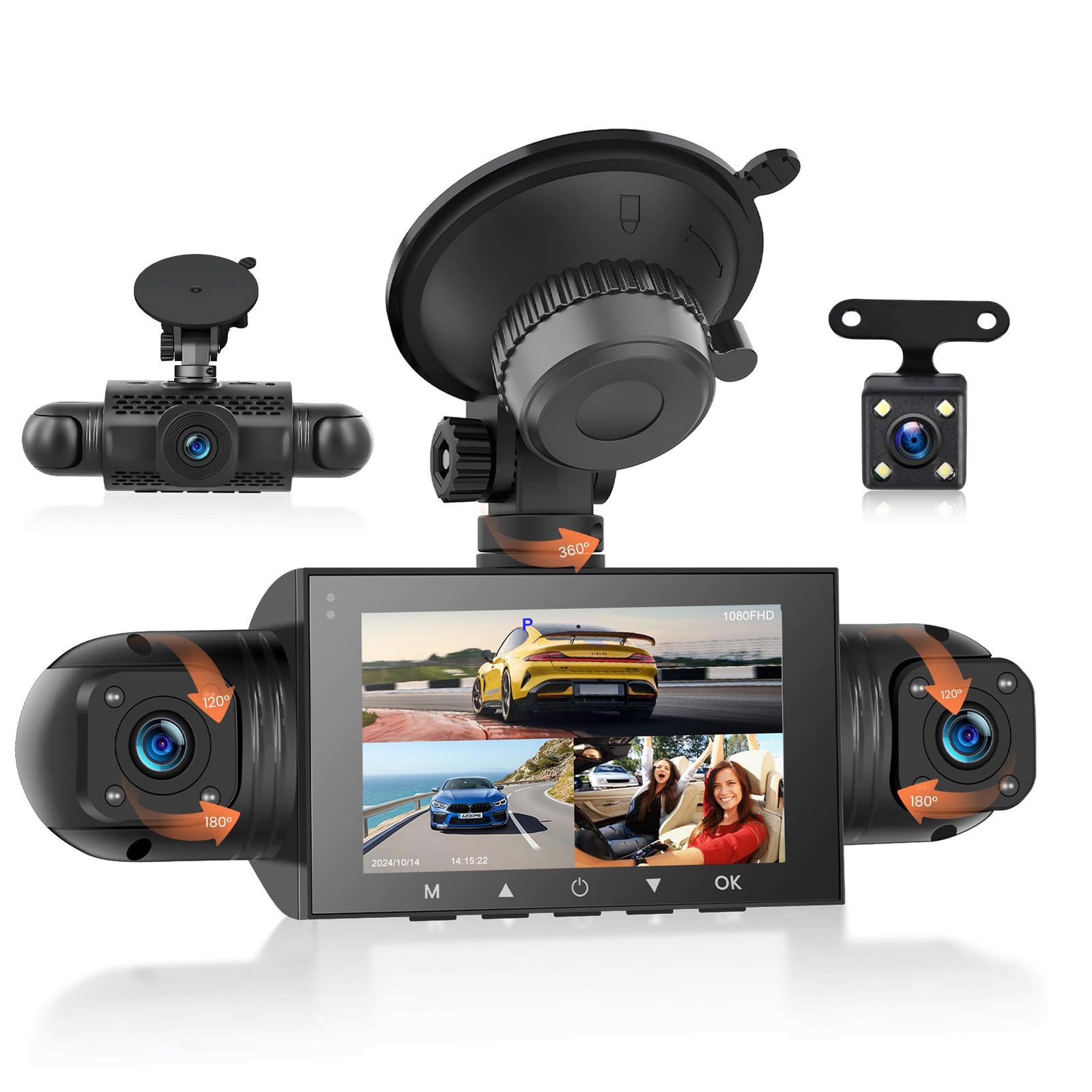 4 Channel Dash Cam Front and Rear Inside Left Right, 360 Degree View Dash Cam...