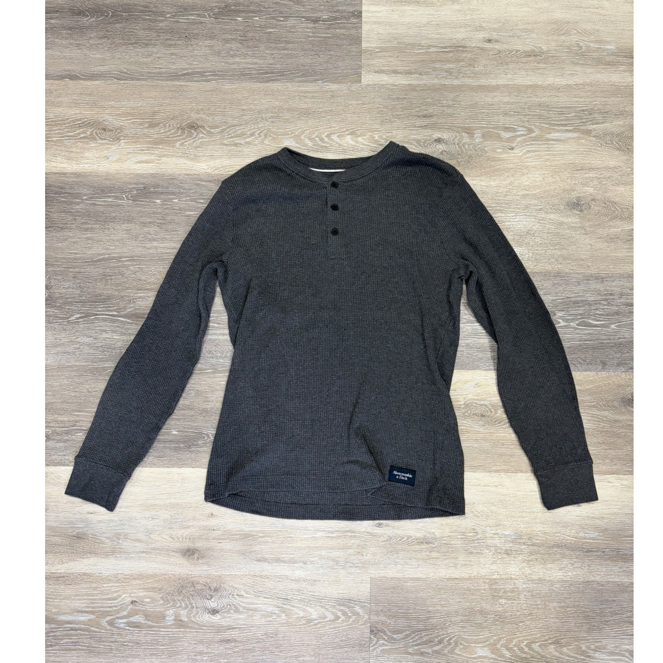 Abercrombie & Fitch Men's Gray Waffle-Knit Henley Sweater Long Sleeve Size L