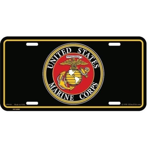 US Marine Corps License Plate- USMC Black EGA Semper Fi Car Plate- Made in USA