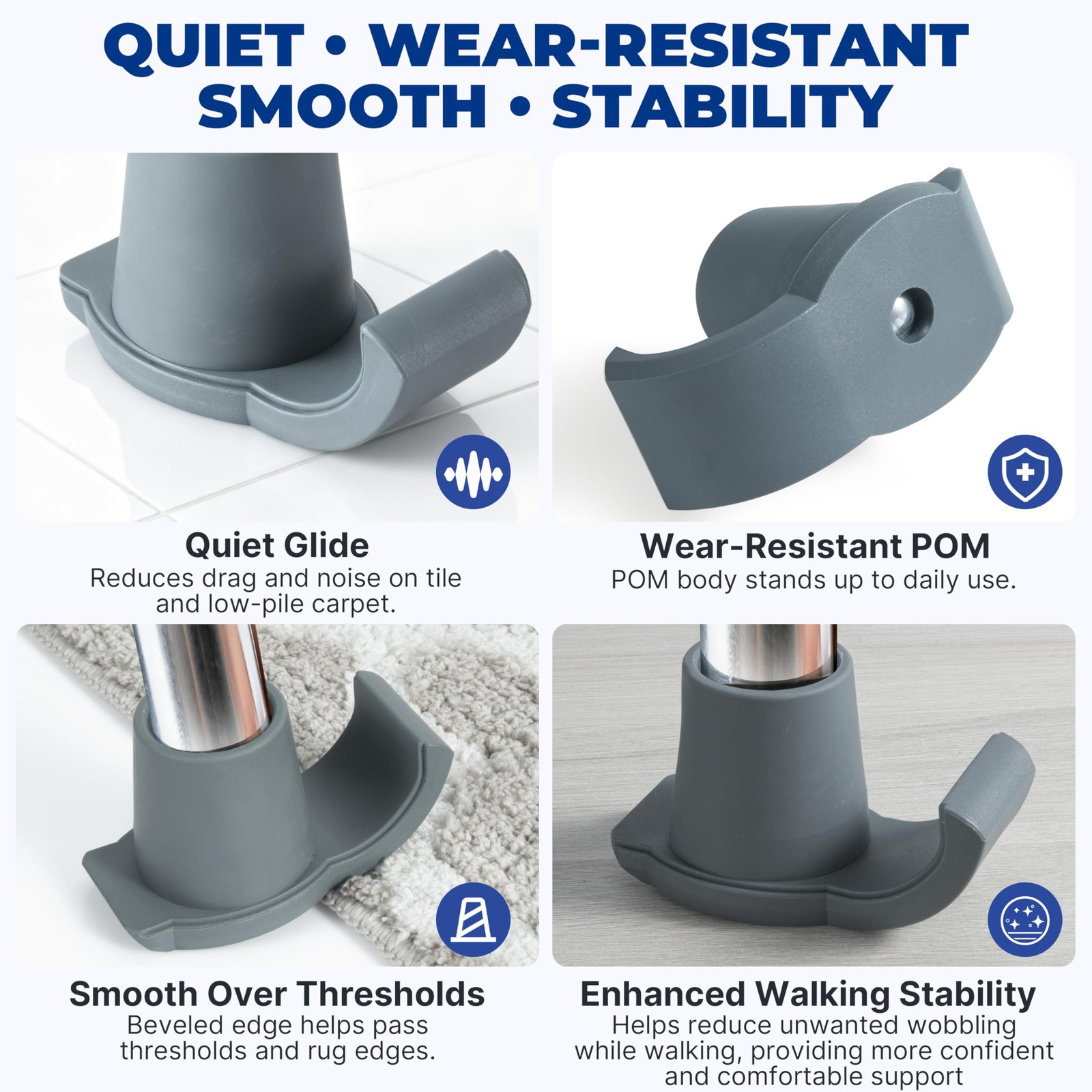 4 Pack Walker Ski Glides Universal Walker Feet Slides Easy Replacement Gray