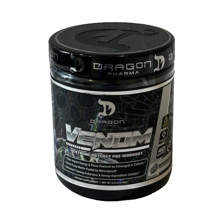 Dragon Pharma Venom Pre-Workout Powder, White Dragon Flavor, 40 Servings GMP