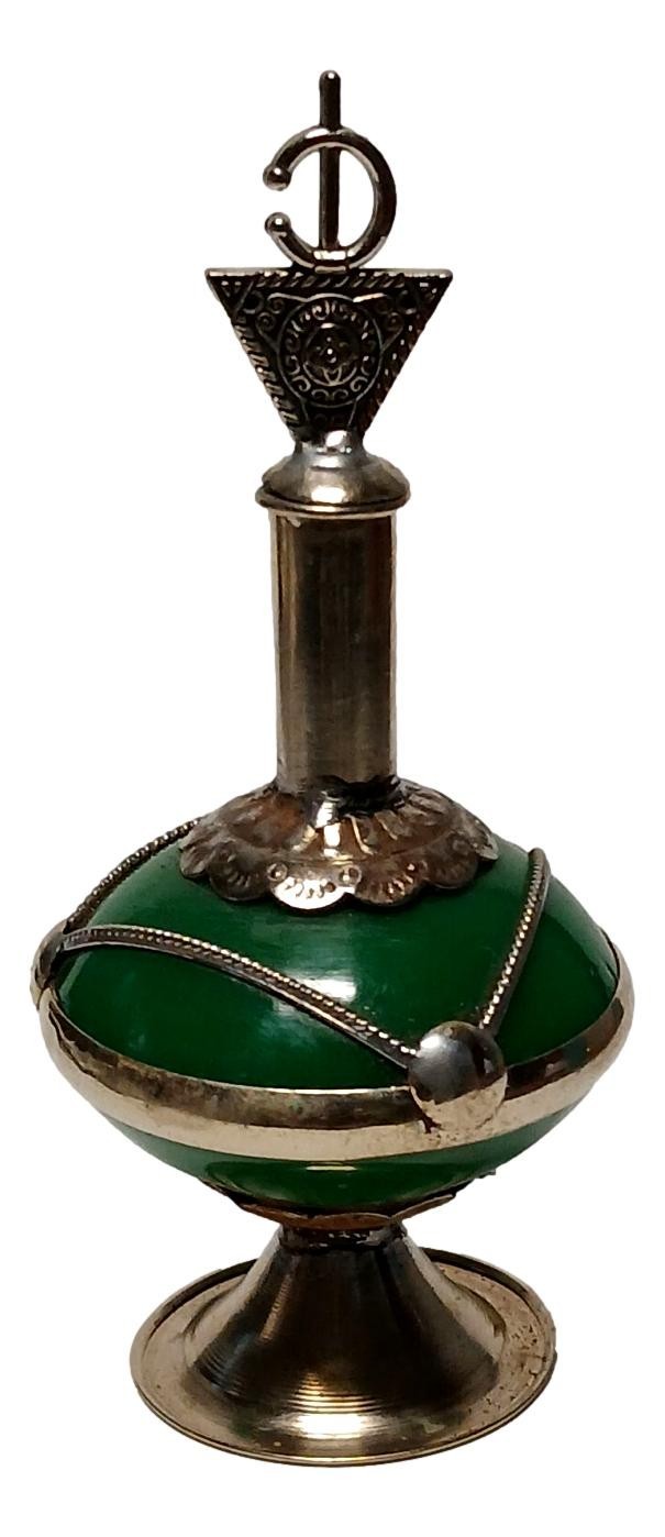 Handcrafted Moroccan Kohl Metal Container with Berber Fibula Ethnic Tribal Decor