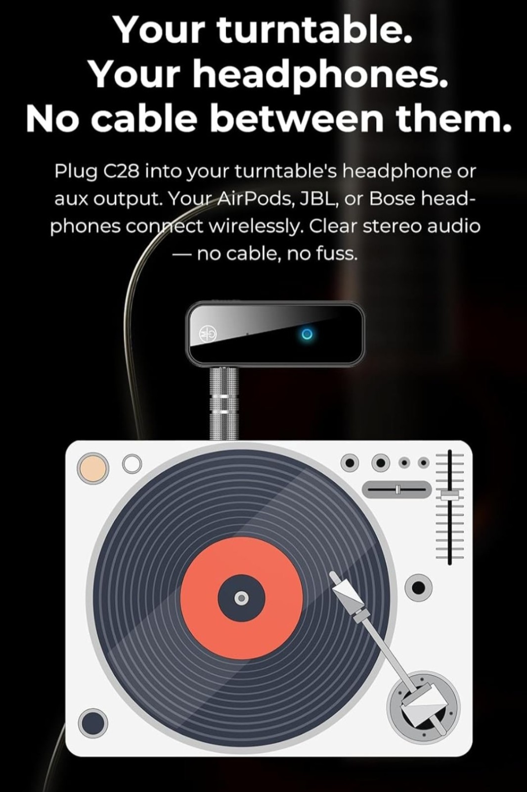 C28 Bluetooth 5.0 Transmitter & Receiver Adapter, 3.5mm Jack, USB-C, Universal