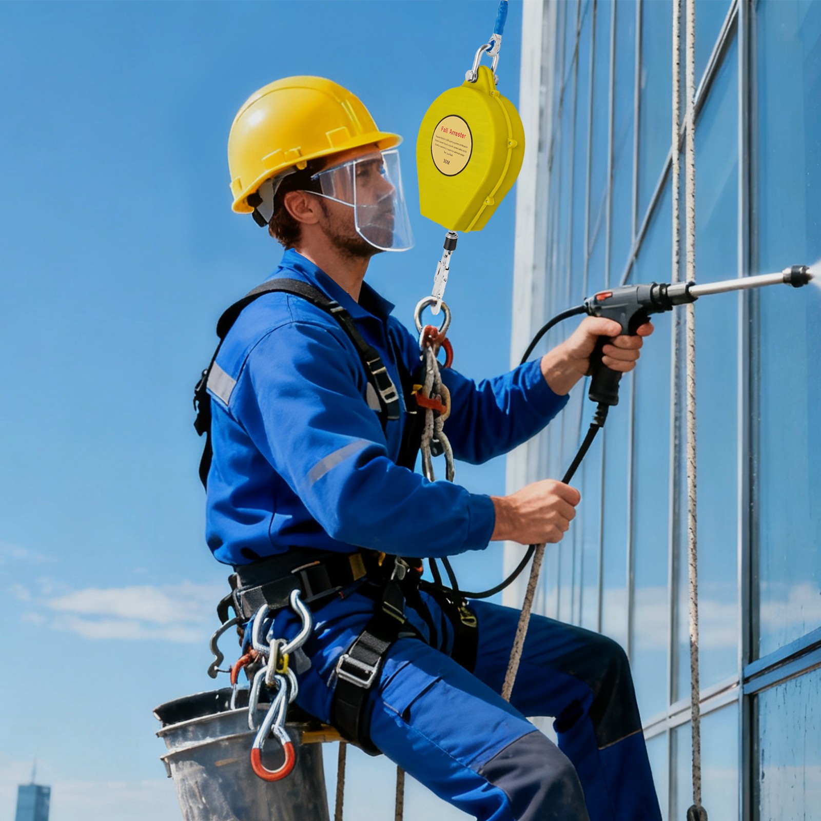 30M-Range Self-rRetractable Fall Arrester Fall Arrest Protector Yellow Max 150kg