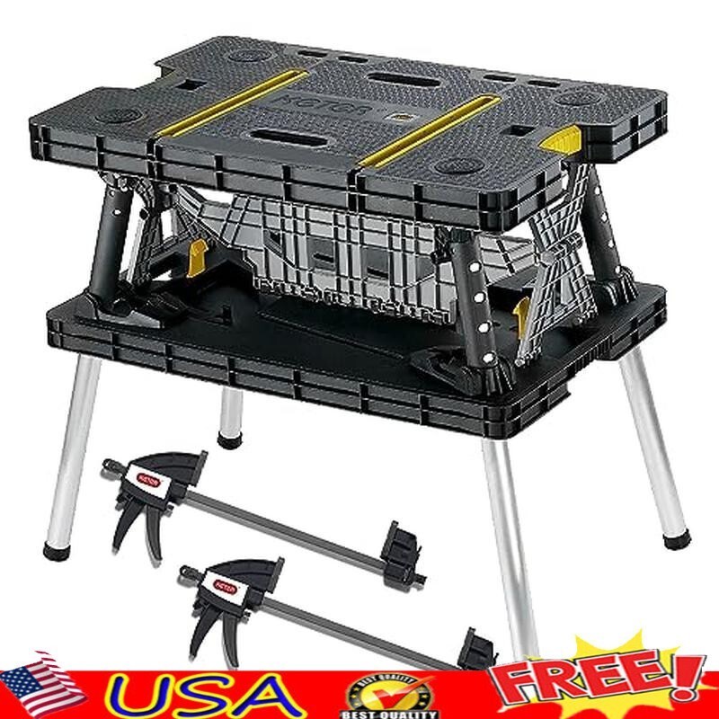 Portable Folding Workbench Instant Setup 1000 Lb Capacity 12 In Clamps Wood Shop