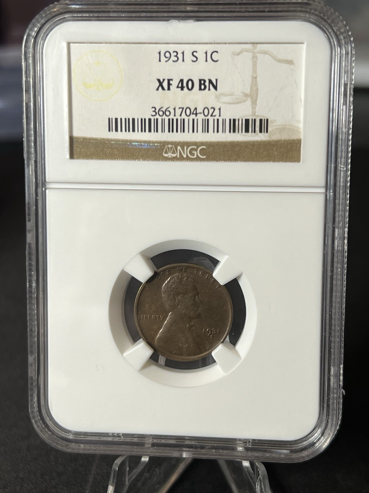 1931 S Wheat Cent in NGC XF 40 Brown, Semi Key Date, Low Mintage Coin
