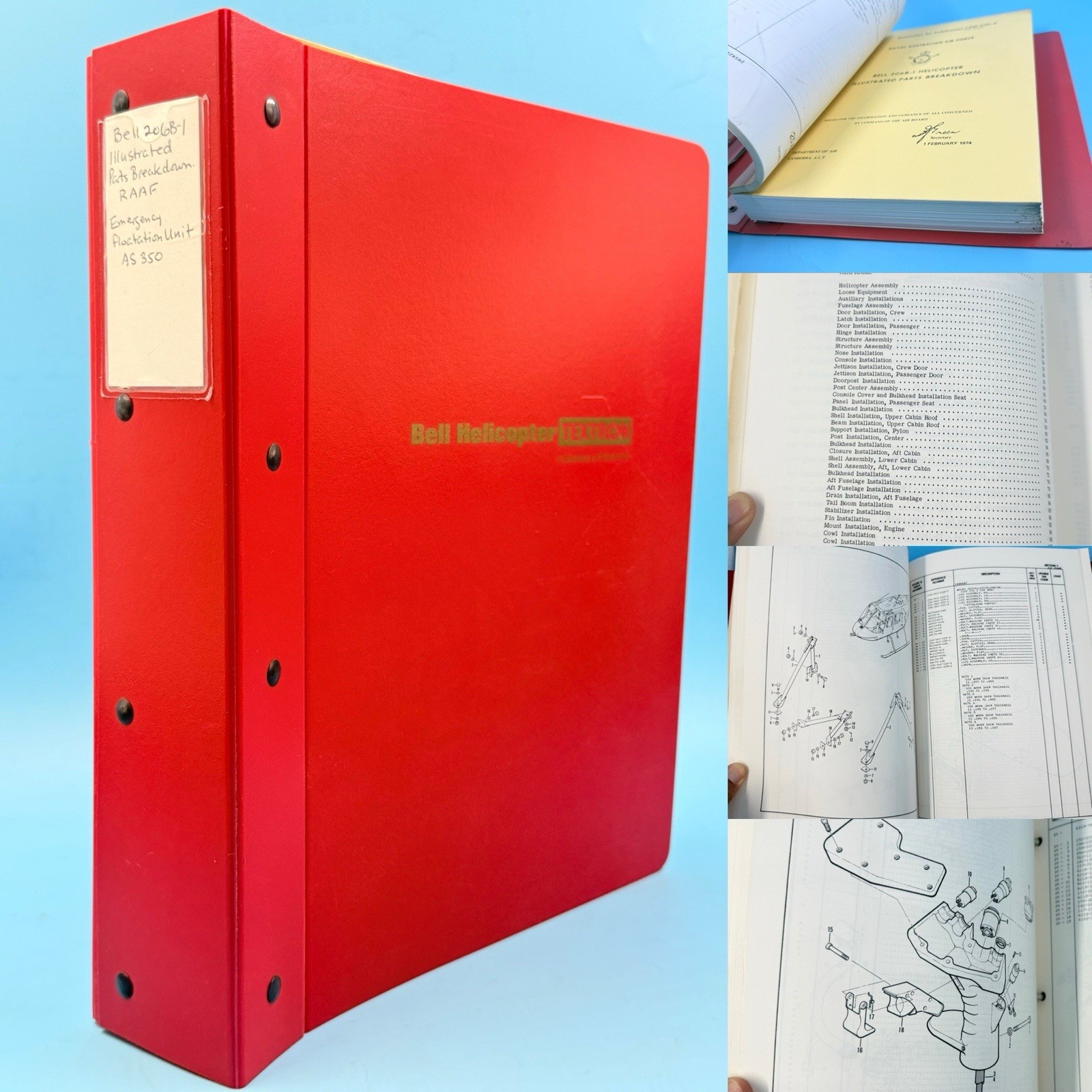 BELL HELICOPTER 206, Aerazur Nov. 1980, PARTS BREAKDOWN Manual With Emergency..