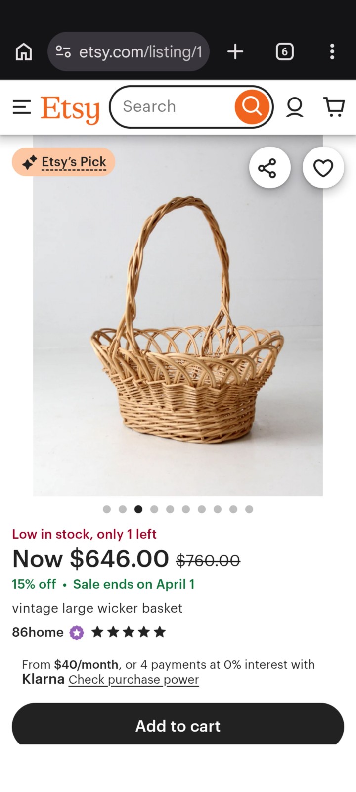 Vintage Wicker Rattan Basket w/ Handle Picnic Decor