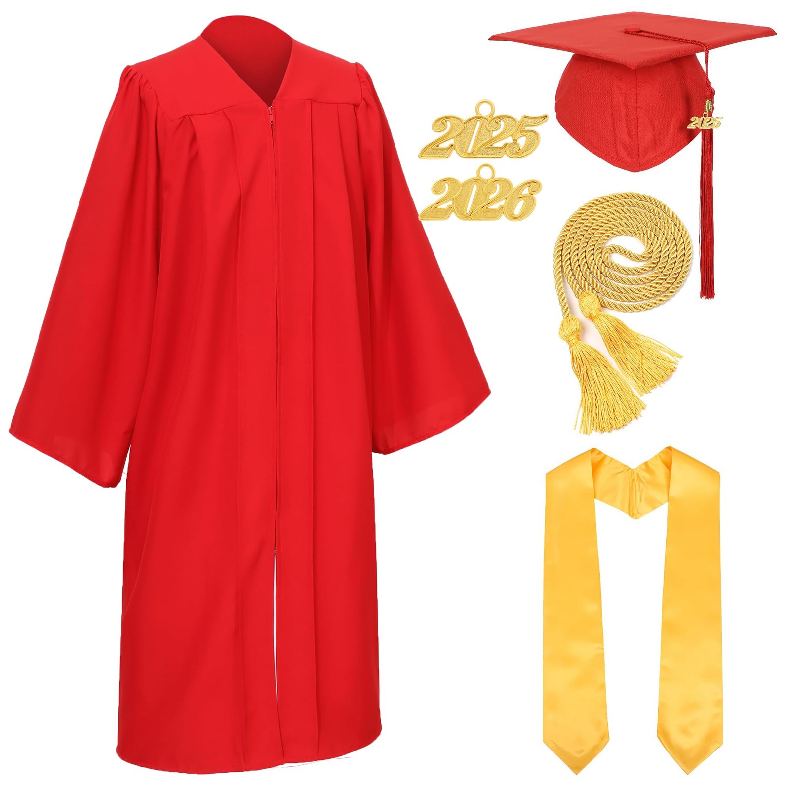 Unisex Adult Matte Graduation Cap and Gown Set with Honor Cord Gold Stoles fo...