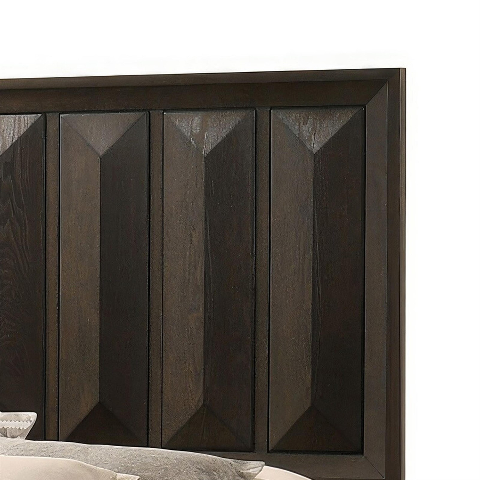 Fema Queen Bed-Vertical Facet Headboard and Footboard-Espresso Brown