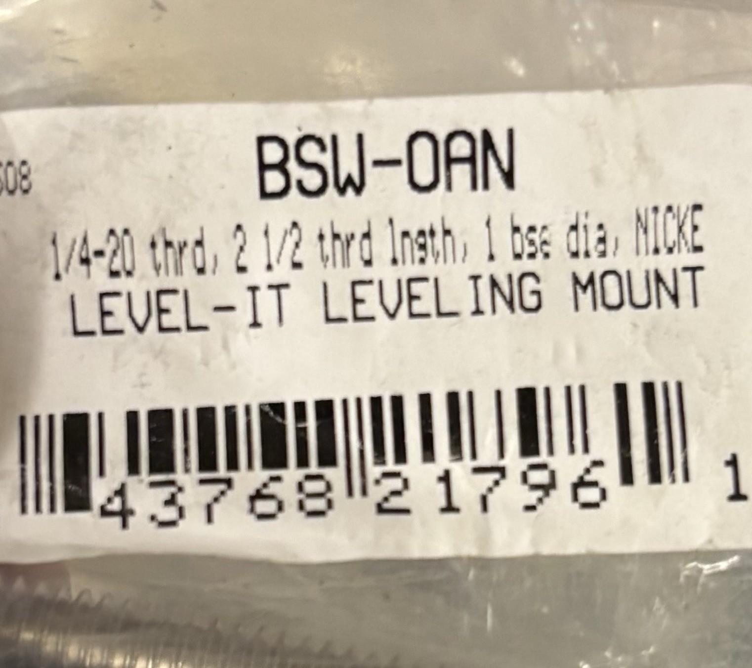 Level-It Leveling Mounts Swivel Stud 1/4-20 Thrd 2 1/2” Thread Length 1” Diam
