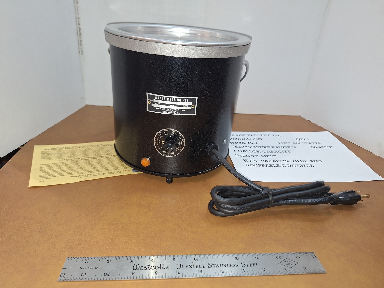 WAAGE MELTING POT WP8A-19-1 NEW IN BOX - 900 W  115V  60-450°F TEMP RANGE 1 GAL