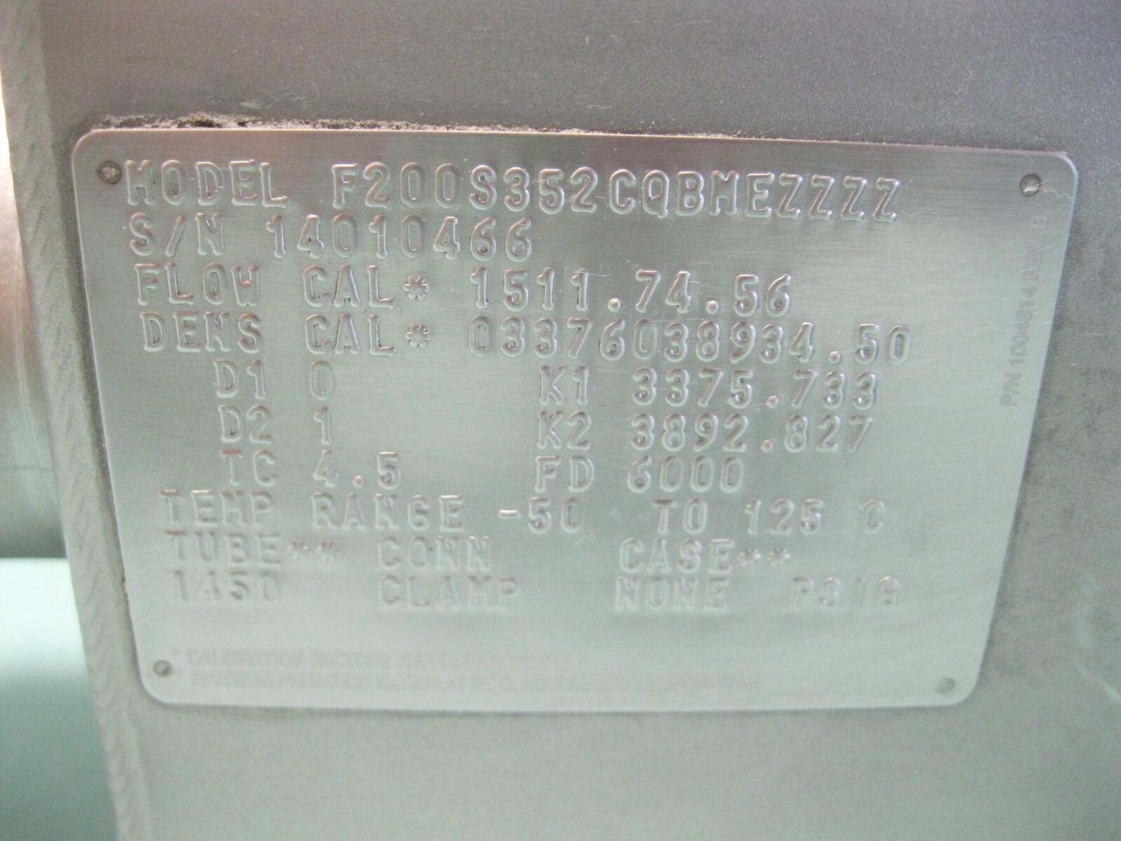 2" Micro Motion F200 S352CQBMEZZZZ Mass Flow Sensor 700 Core CALIBRATED P11