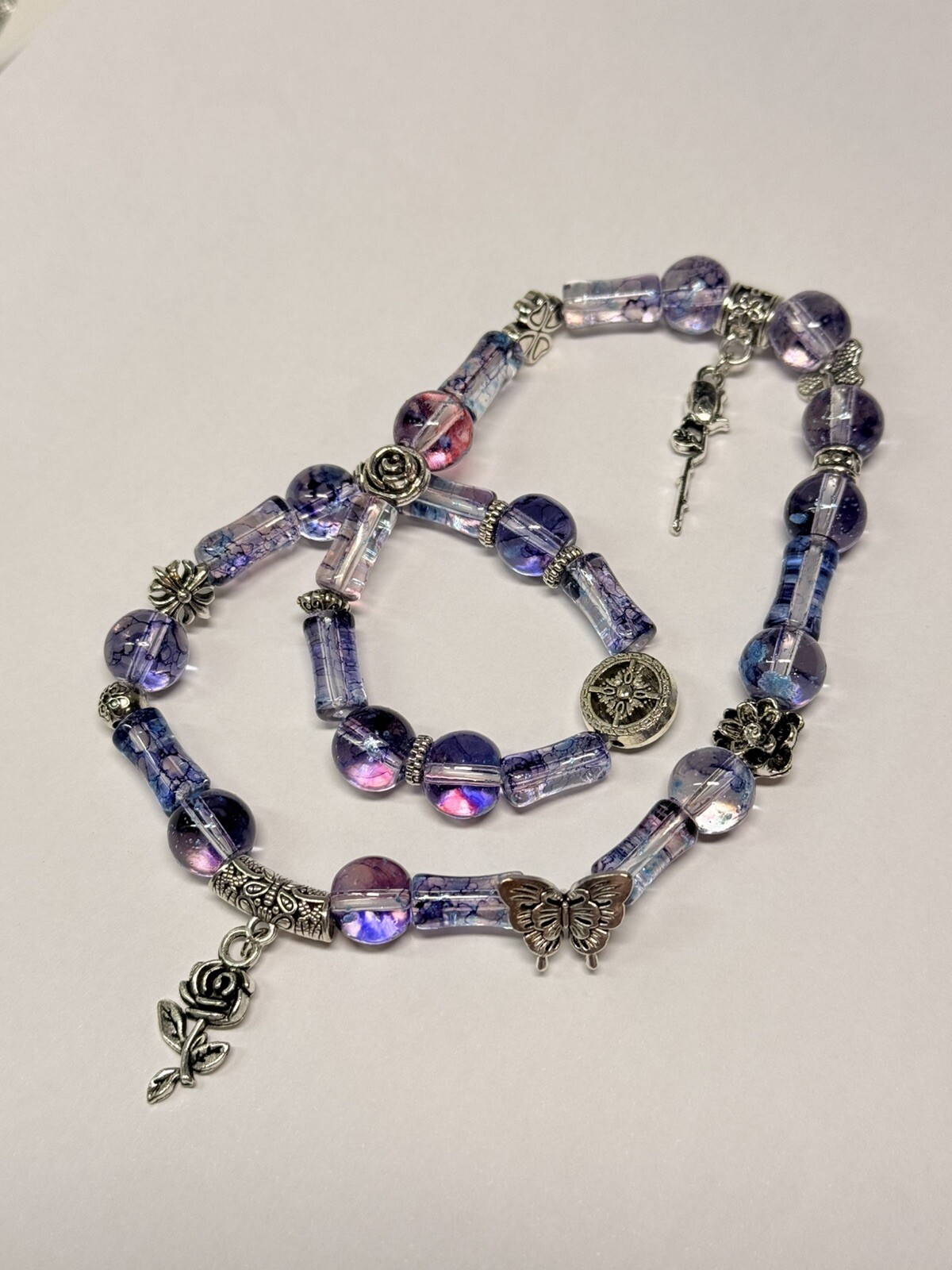 Double layers Handmade Butterfly Rose Glass Beaded Bracelet Trendy Gift for Girl