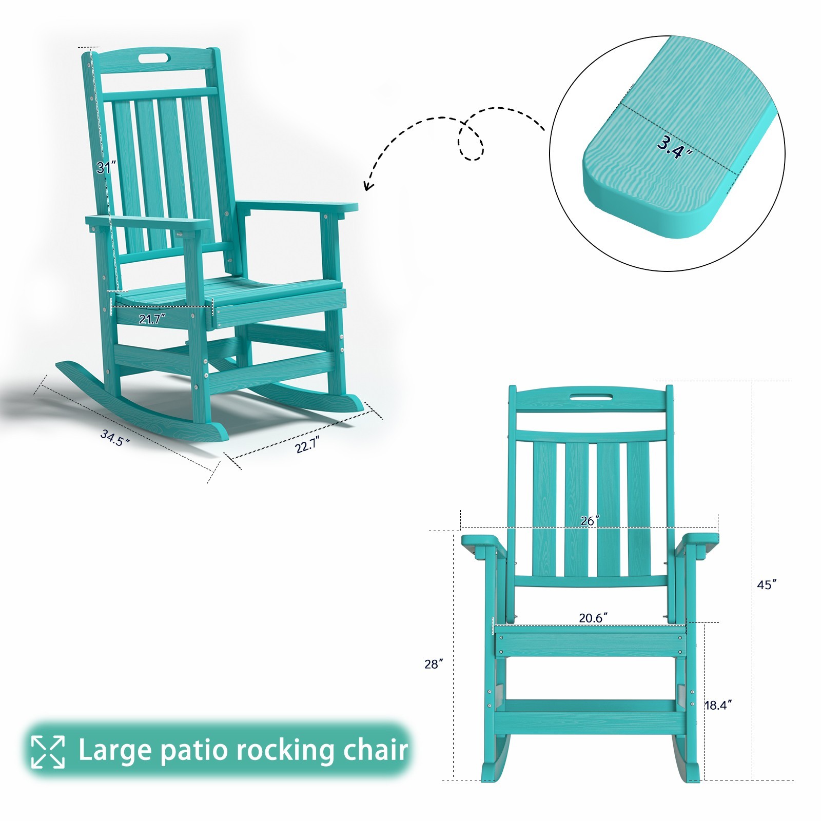 HDPE Rocking Chair Outdoor Porch Rocker High Back Weatherproof