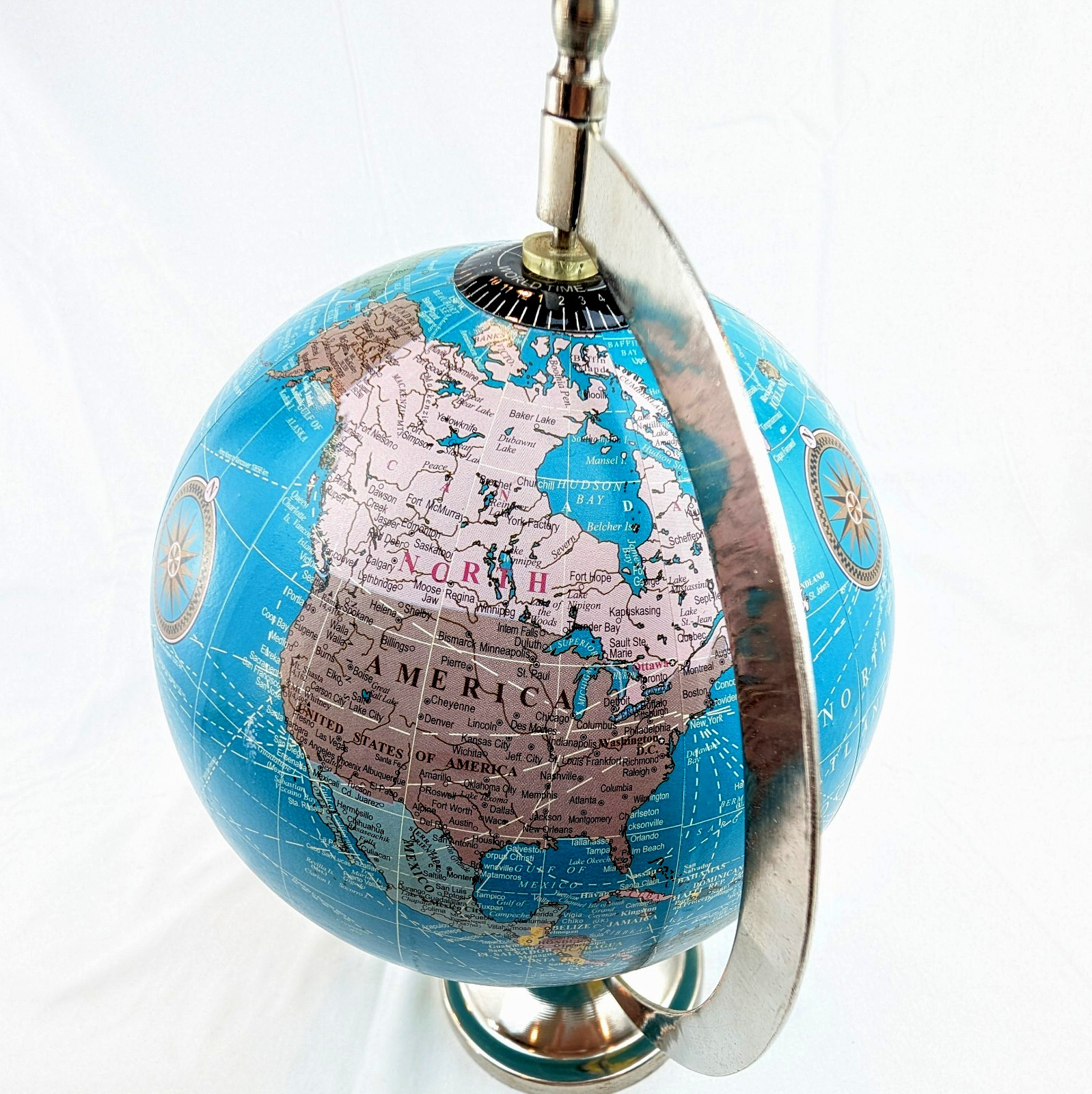 ​Artisan Handmade 10" Chrome World Globe - Modern Desktop Decor - Post-2011