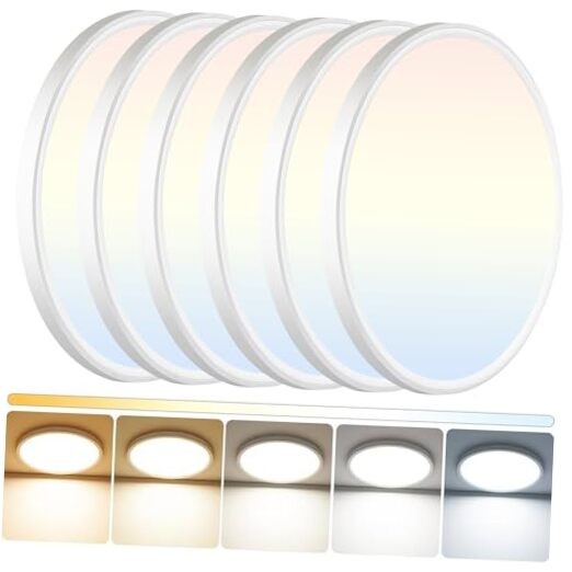 6Pack LED Flush Mount Ceiling Light: 12 inch Super Slim Dimmable 6 Pack-White