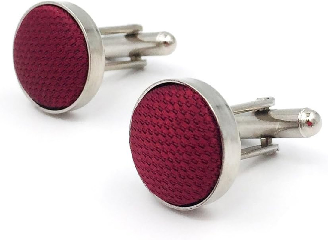 SHLAX&WING Solid Color Red Burgundy Wedding Silk Matching Cufflinks