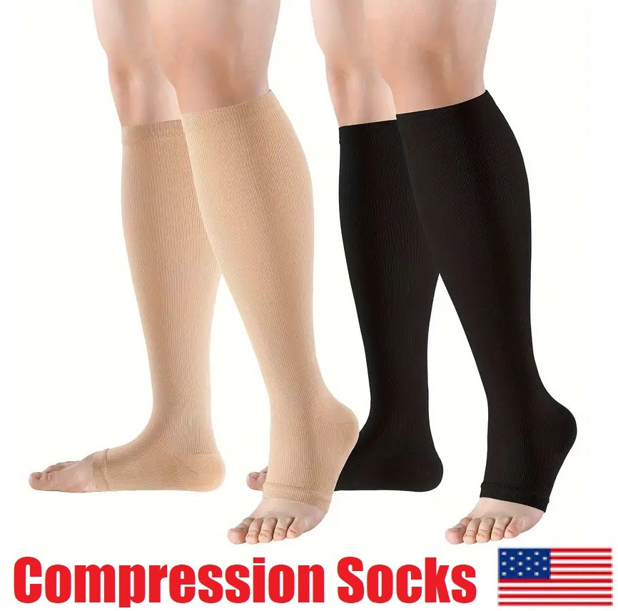 Elastic Open Toe Copper Compression Socks 20-30mmHg Knee-High Breathable Unisex
