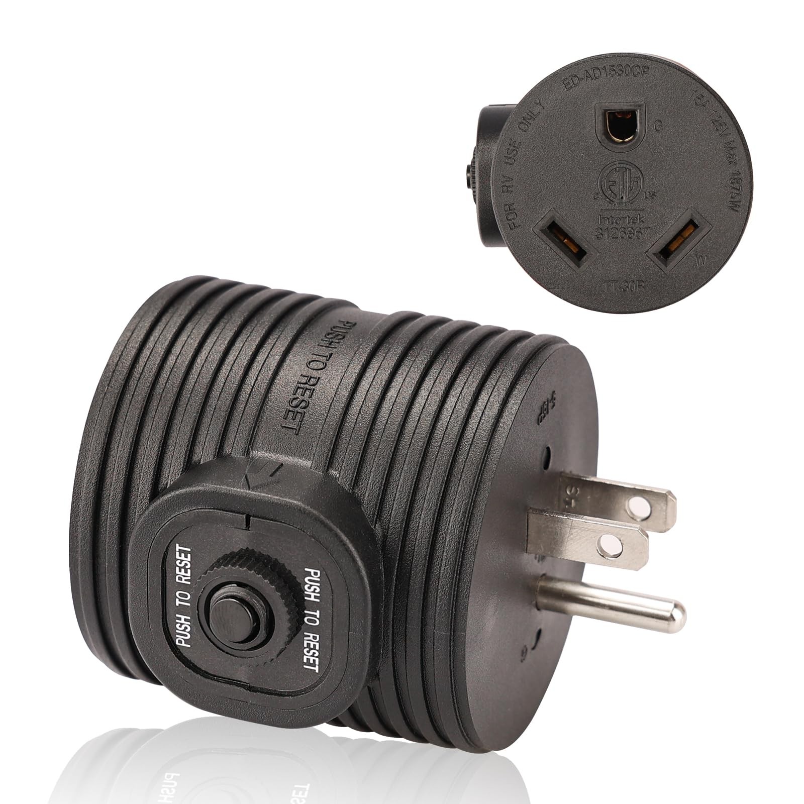 RVGUARD Overload Protector RV Power Adapter Plug Circuit Breaker, 30 Amp to 110