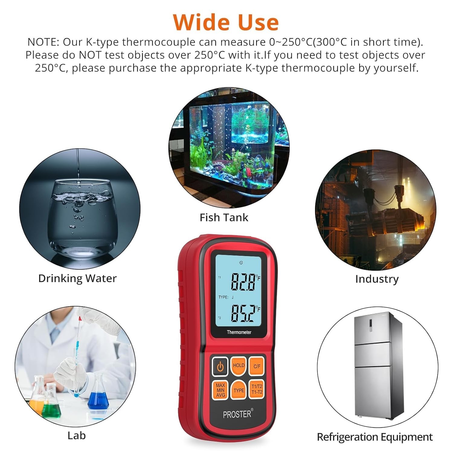 Digital Thermometer with Dual K Type Probes, High Temp Meter, LCD Display