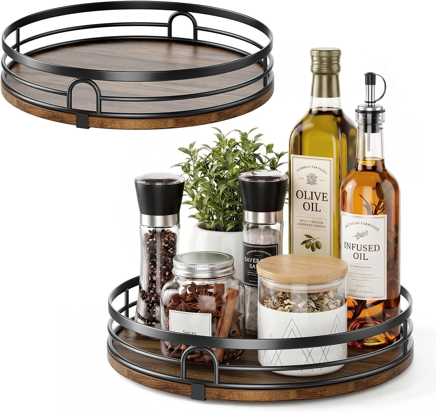 2 Pack 9" 10" Lazy Susan Turntable Organizer for Table Top | round Wooden Lazy S