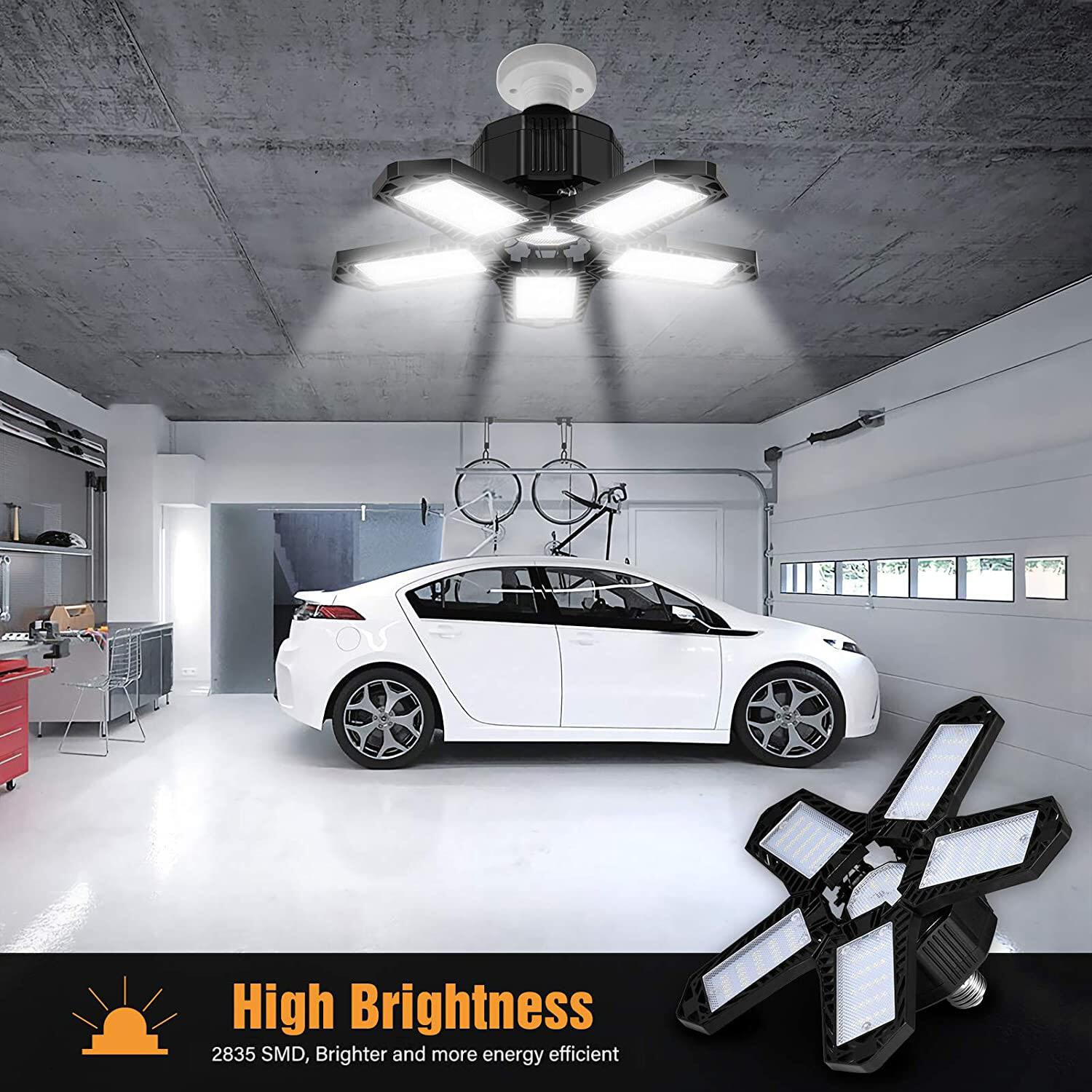 9000000LM LED Garage Light Super Bright Work Shop Ceiling Lights Deformable Bulb