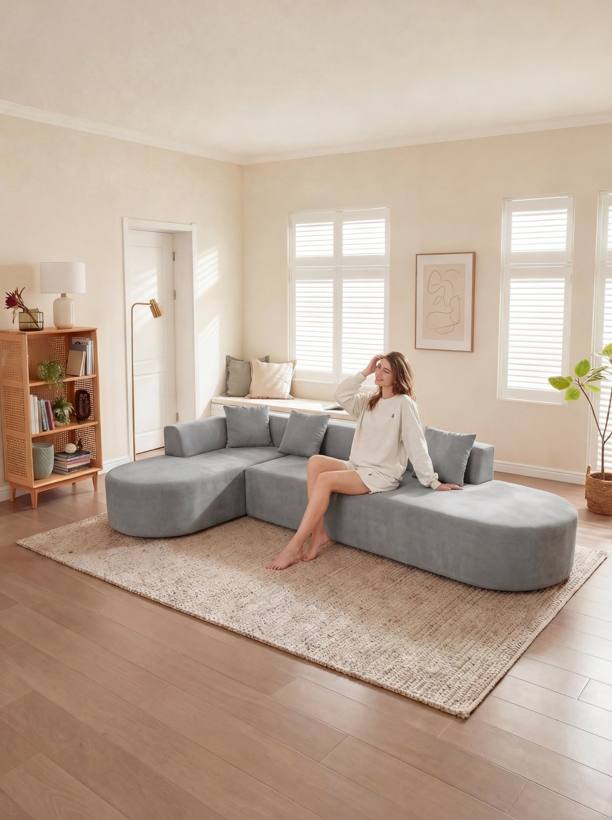 L Shaped Modular sectional couches Sofa,135" Corduroy Boneless Couches with Dee